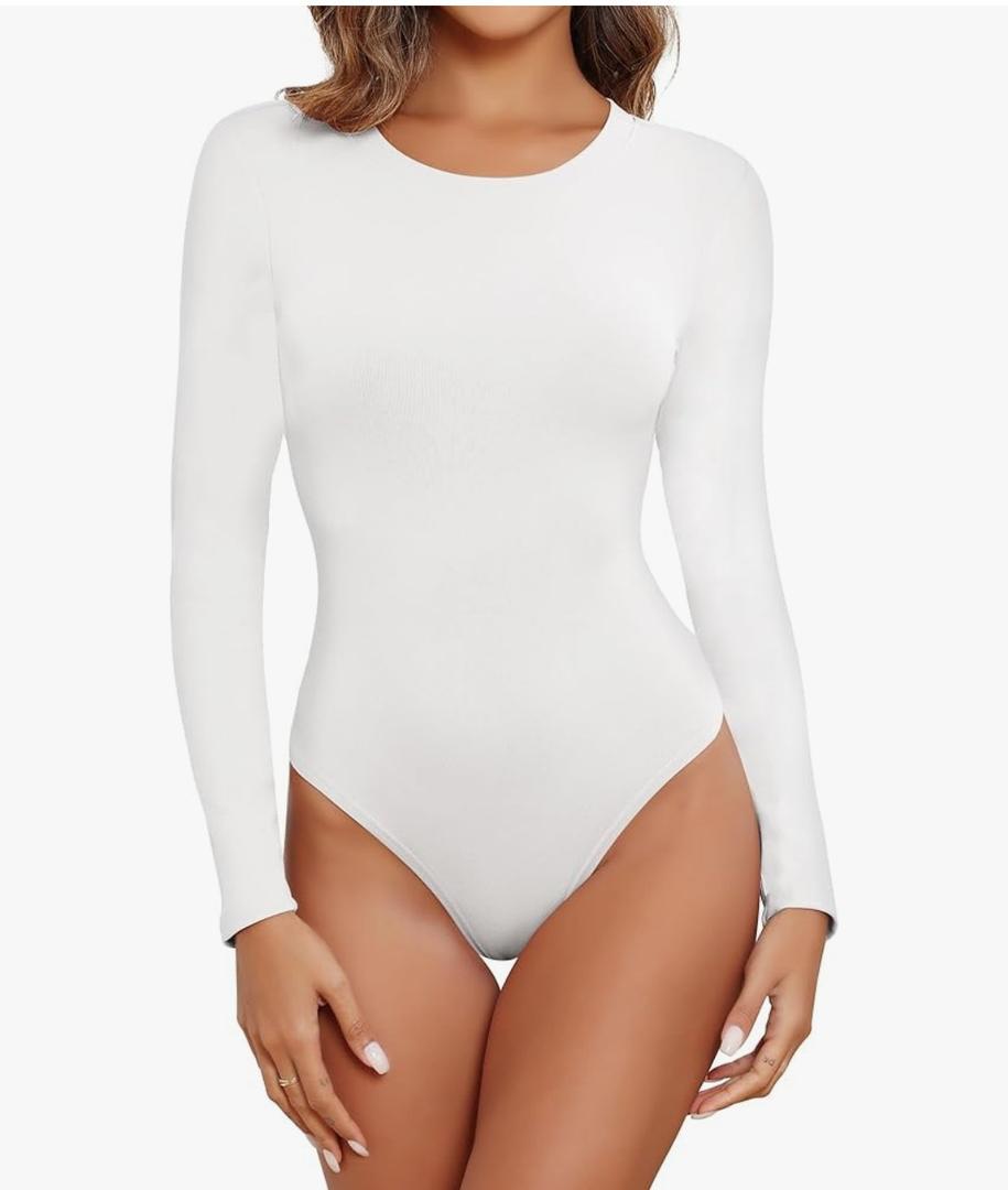 Women's Long Sleeve Bodysuit Round Neck Bodysuit Shirts for Women Crew Neck Body Suits Tops Fall Body Suit Pack, Large