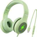 Kids USB C Headphones for School, Safe Listening Wired Over-Ear Headphones
with LED Lights , Volume Limiter & Microphone, Foldable Design for iPhone 16/ 17, iPad, Tablet