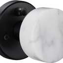 Modern White Marble Door Knob, Interior Privacy Door Handle with Matte Black for Bedroom Bathroom,Keyless Design