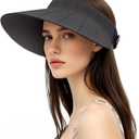 Beach Sunproof Visor Hats for Women with Wide Brim & Open Top Design On Vacation & Holiday,Packable Beach Accessory (Gray)