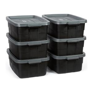 Rubbermaid RMRT030010 Roughneck Storage Box44, 3 Gallon, Black/Cool Gray, 6 Pack