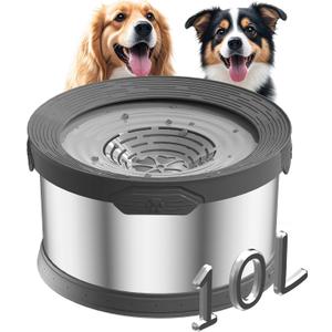10L Dog Water Bowl No Spill 2.6 Gallon Super Large Capacity Stainless Steel No Splash Dog Bowls 338oz Slow Drinking Feeder with Non-Slip Base Pet Water Dispenser for Dogs