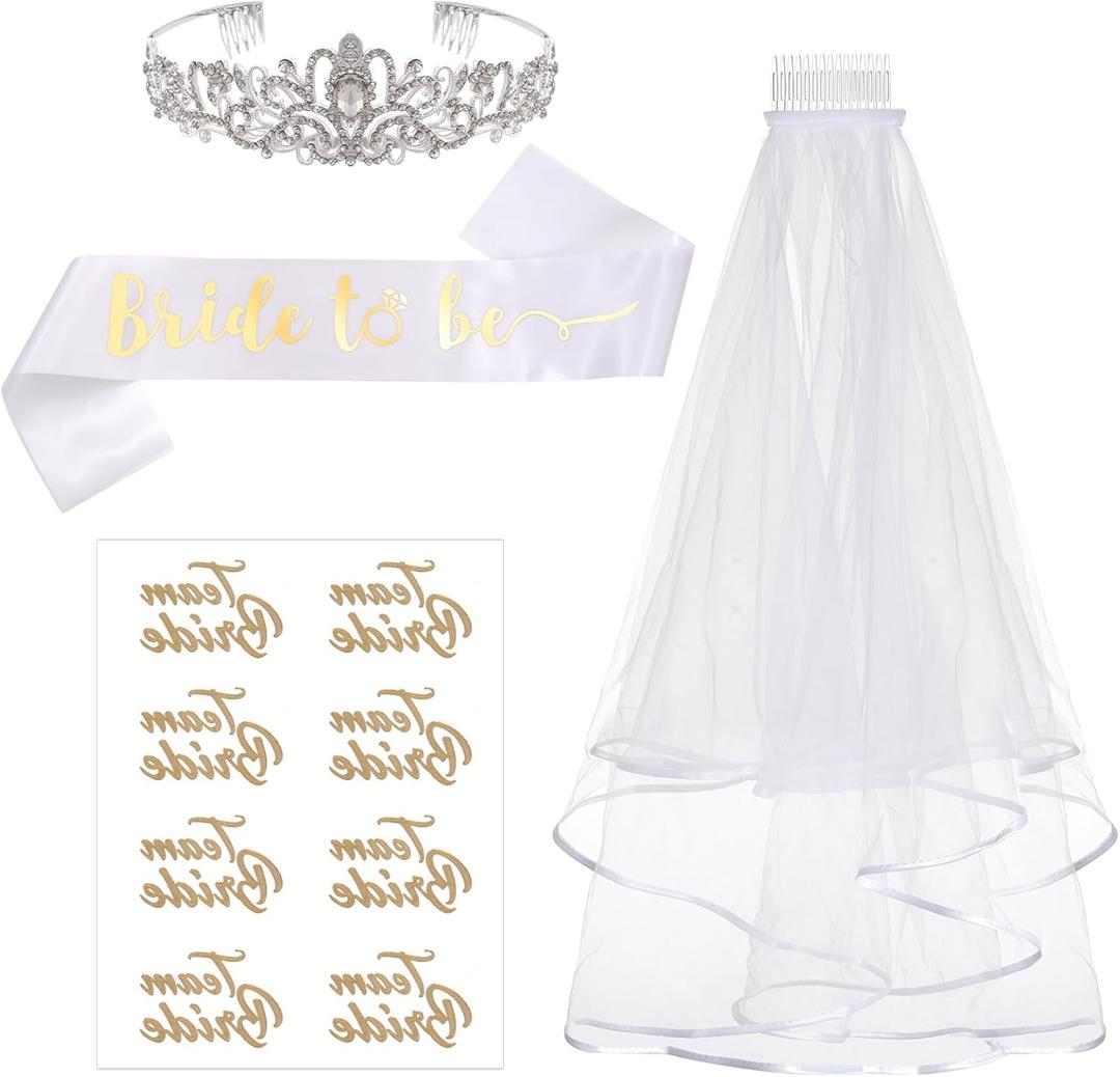 baotongle Bachelorette Party Decorations Bridal Shower Crown Bride to Be Sash Veil for Women Bachelorette Party Gifts Supplies Gifts Favors