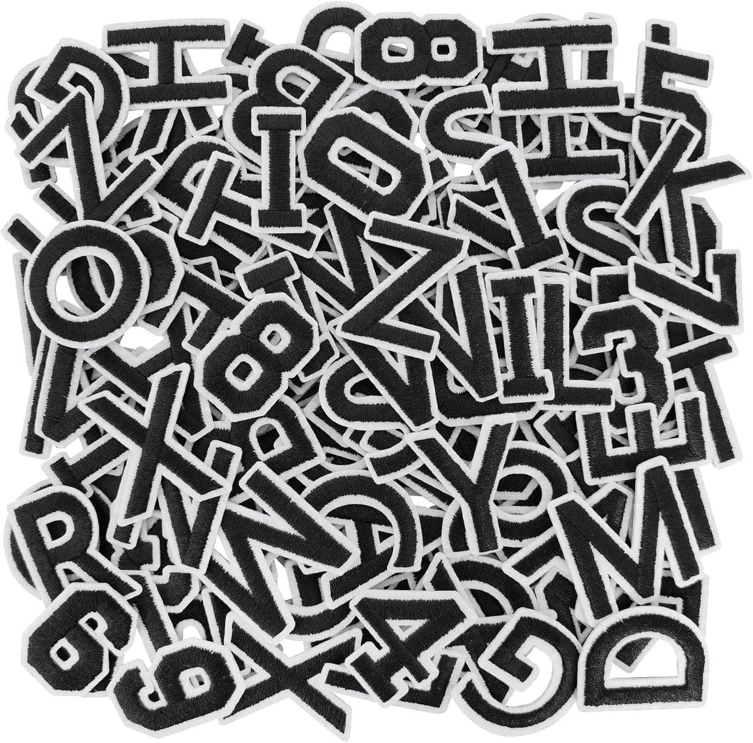 108Pcs Iron on Letter Patches, Numbers 0-9, Letters A-Z Embroidered Applique Patches for Clothes, Hats, Backpacks DIY Accessories - Black