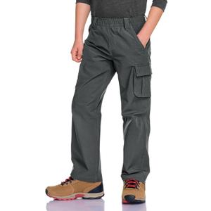 CQR Kids Boys Hiking Cargo Pants, Water Resistant UPF 50+ Quick Dry Youth Casual Outdoor Climbing Camping Trousers, Grey, Medium