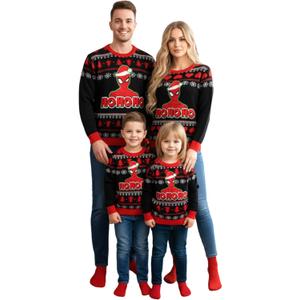 Disney Stitch Christmas Family Matching Snow Sweater Funny Holiday Long Sleeve Crew Neck Pullover Tops Festival Party Sets (Black, XL)