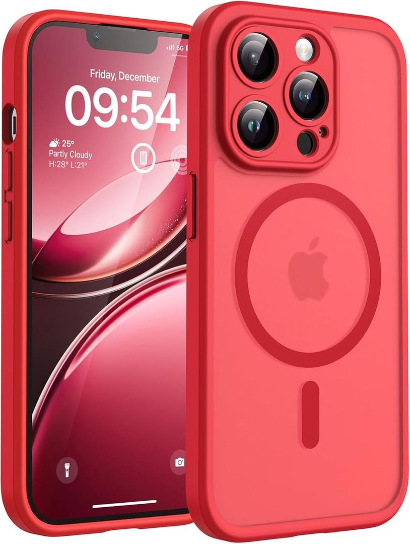TOCOL for iPhone 13 Pro Max Case, Compatible with Magsafe Charger, Full Camera Protection, Translucent Matte for iPhone 13 Pro Max iPhone Case 6.7 inch (Red)