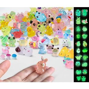 100 Pcs Luminous Mini Resin Animals Tiny Resin Animals Bulk, Glow in The Dark to Hide Around The Office Home, for Garden Miniatures Fairy Garden Accessories Crafts Micro Landscape Decor