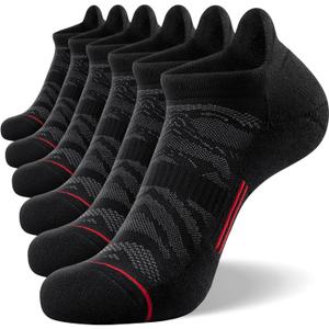 FITRELL 6 Pack Ankle Running Socks for Men and Women Low Cut Cushioned Athletic Sports No Show Socks, Shoe Size 7-9, Black+Red