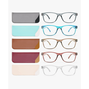 Reading Glasses Blue Light Blocking, Computer Glasses for Women Men, Fashion Square Eyeglasses 5 Pairs 1.00x