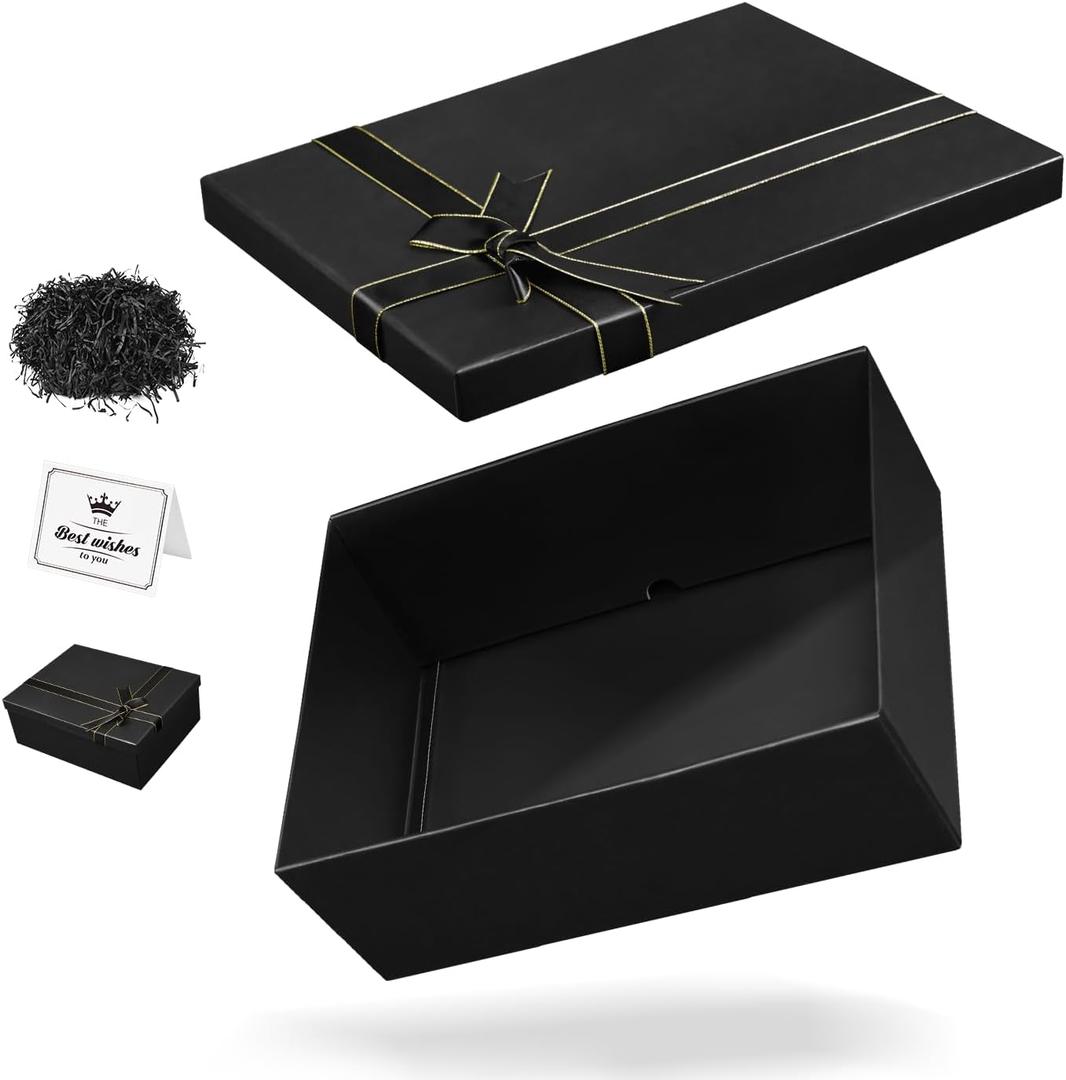 Xylitic Large Gift Boxes with Lids, 13105 Inches Black Gift Box, Gift Box with Ribbon Bow, Card and Shredded Paper Filler, Luxury Gift Boxes for Presents, Birthday, Weddings, Christmas(1Pack)