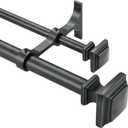 Double Wood Curtain Rods for Windows 36 to 72 Inches,1 Inch Decorative Wooden Curtain Rod with Square Imitation Wood Grain Finials and Double Aluminum Bouquet Bracket, Antique Black