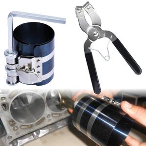 Piston Ring Compressor Tool, Car Engine Piston Ring Installer Removal Kit, Adjustable Compression Range 2"-6.9" Diameter (53mm - 175mm), Compressor Tool with Pistons Rings Pliers