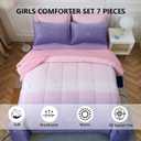 Dinjoy Girls Comforter Set Queen Size 7 Pieces Bed in A Bag Ombre Pink Purple Rainbow Bedding Set Collections for Teen Women (1 Comforter, 1 Flat Sheet, 1 Fitted Sheet, 2 Pillow Shams, 2 Pillowcases)