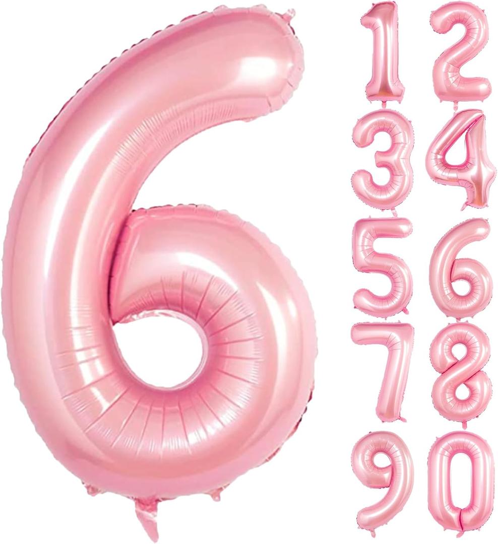 40 Inch Giant Pink Number Balloon, Mylar Foil Helium Pink Balloons for Birthday Party, Number 6 Balloon for Birthday Decorations, Pink 6 Balloon for 6th Birthday Decorations Girls