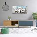 Magnolia Canvas Wall Art for Living Room White and Blue Flower Pictures Textured Floral Painting Bedroom Wall Decor 40x20 Inches