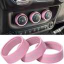 Audio Air Conditioning Button Cover Decoration Twist Switch Ring Trim for Jeep Wrangler JK JKU Patriot 2011-2018, Compass 11-16, Liberty 08-12, Dodge Challenger 08-14 Interior Accessories Pink 3PCS
