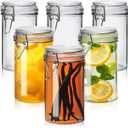 ComSaf Glass Jars with Airtight Lid Set of 6 Mason Jars 17 oz with Lids, Pint Jar, Canning Jar, Airtight Canister with Seal Wire Clip Fastening for Vanilla, Pickle, Cookie, Honey