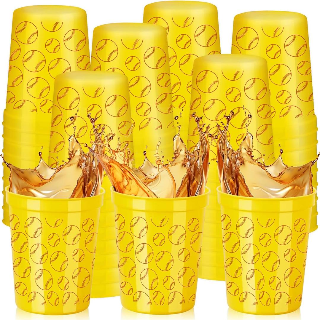 VDESFUEBY 24 Pcs Softball Party Cups 12oz Softball Party Thick Reusable Plastic Disposable Cup Softball Themed Party Supplies Cold Drink Wine Coffee for Softball Partys Supplies Favors