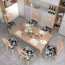 Stretch Dining Chair Seat Covers Set of 4,Dining Chair Slipcovers, Floral Printed Chair Covers,Soft Fabric Washable Upholstered Chair Seat Protector, No Rear Covers for Home Kitchen Dining Room (Black Base White Rose)