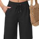 Women's 10" Linen Bermuda Shorts High Waisted Lightweight Long Shorts for Women Comfy Summer Casual with Zipper Pocket (XX-Large, Black)