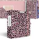 3 Ring Binder 3 Inch, Cute Round Ring Binder with 6 Tab Dividers & Label Stickers, Low Profile Clipboard with Storage, Fashion Binder for School Office Supplies (Pink Leopard)