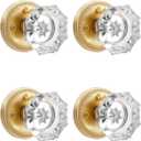Gold Door Knobs Crystal Door Knob Interior Satin Brass Privacy Brushed Gold Door Knob for Bedroom and Bathroom Glass Door Handles,Zinc Alloy 4 Pack