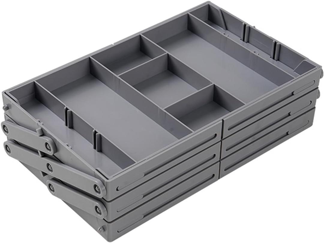 Smart Drawer Organizer Multi Level, Adjustable Folding Junk Drawer Organizer For Kitchen, Bathroom, Office, And Bedroom  Space-Saving Makeup Organizer (Grey)