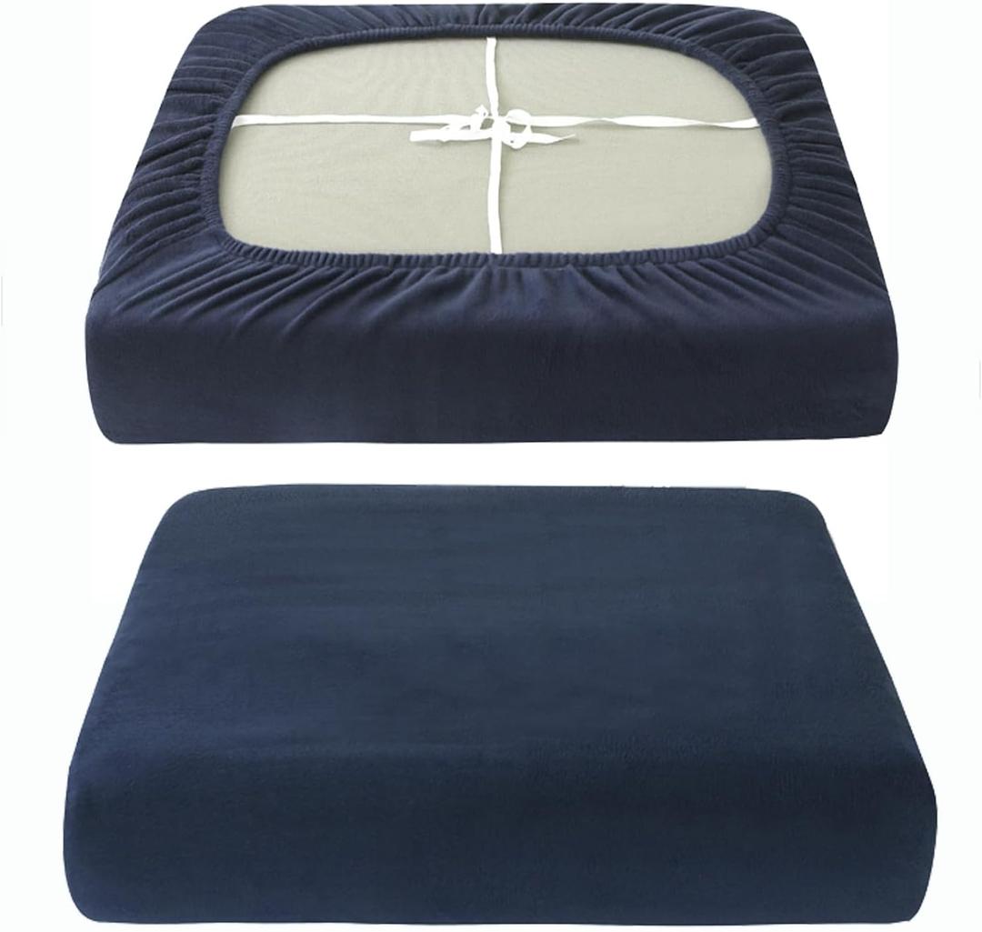 UNBBRRL Plush Velvet Sofa Covers Washable, Non-Slip Couch Cushion Covers with 4 Straps, Slipcovers for Couches and Sofas with Separate Cushions (Navy, 1 Seater)