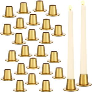 Mumufy 24 Pcs Gold Candle Holders Bulk Brass Metal Taper Candlestick Holder for Wedding Anniversary Party Table Centerpiece Dinner Room