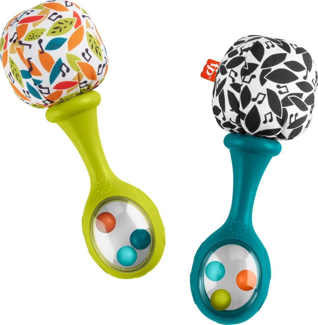 Fisher-Price Newborn Toys Rattle n Rock Maracas, 2 Soft Musical Instruments for Developmental Play Babies Ages 3+ Months, Neutral Colors