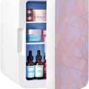 Cooluli 10L Mini Fridge for Bedroom - Car, Office Desk & Dorm Room 12v Portable Cooler Warmer Food, Drinks, Skincare, Beauty Makeup AC/DC Small Refrigerator with Glass Front, Fractal Pink, 10 Liter