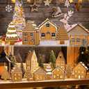 Sumind 8 Pcs 3D Christmas Gingerbread House Tabletop Decorations Wooden Gingerbread Village Table Centerpiece Farmhouse Tiered Tray for Xmas Home Table Mantel Shelf Indoor Decor