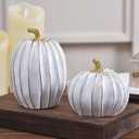 Fall Pumpkin Decor for Home, 2pcs White and Gold Resin Pumpkins, Thanksgiving Table Centerpiece, Halloween Pumpkin Decorations for Indoor, Shelf, Mantel, Tiered Tray Display (White)