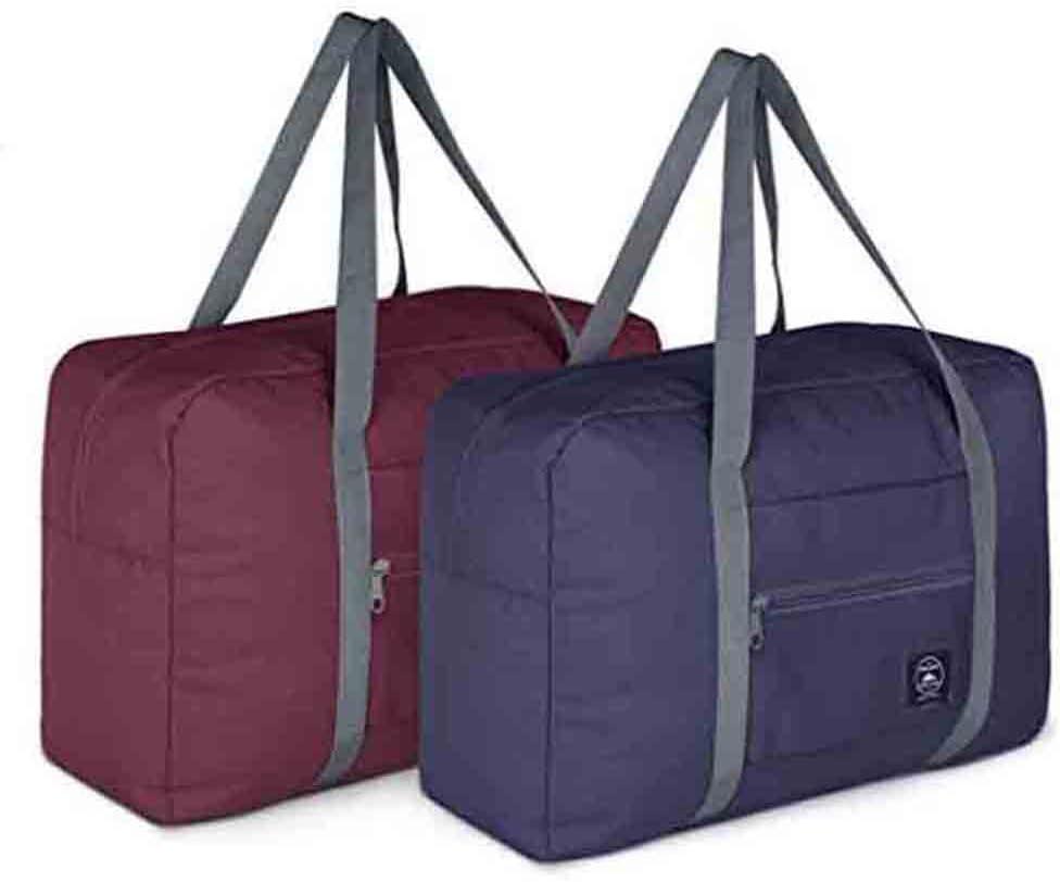 Foldable Travel Duffel Bag (2 Pack), For Spirit Airlines, Weekender Overnight Bag, Tote Carry on Luggage Sport Duffle Weekender Overnight for Women and Girls (2Pack-Red Black)