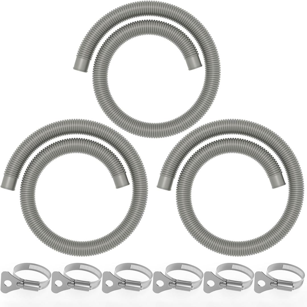 Poolvio Pool Hoses for Above Ground Pools 1.25" Diameter x 59" Long, 3-Pack, Heavy Duty UV Resistant & Leak-Proof Pool Pump Hoses with 6 Metal Thumb Clamps, Fits Intex Filter Pump 607/637