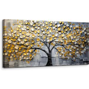 Tree of Life Large Wall Art for Living Room, Golden Tree Neutral Abstract Canvas Painting Art Prints, Nature Plant Modern Pictures Wall Decor for Bedroom Bathroom Dining Room Office 24"X48"