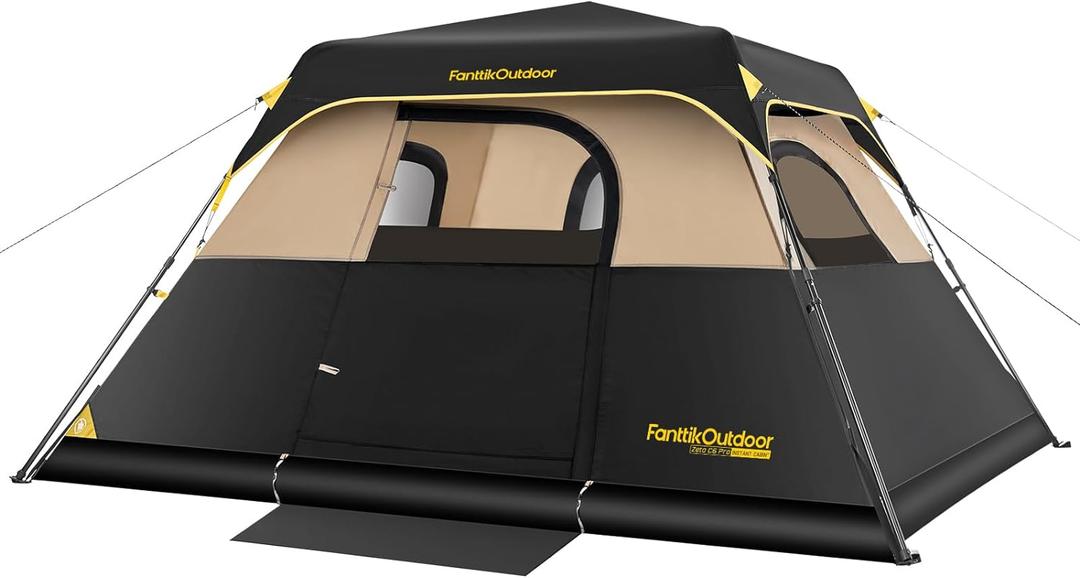 FanttikOutdoor Zeta C6 Pro Camping Tent 6 Person Instant Cabin Tent Setup in 60 Seconds with Rainfly & Windproof Portable with Carry Bag for Family Camping & Hiking,  Khaki, 10' x 9' x 66''