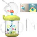 Drinking Cup with Whale Squirt - 2023 New Cute Whale Spray Water Cup, BPA Free Leak Proof Straw Cup Sippy Cups Kids Non Spill Water Bottle Weighted Straw Cups (220ml/Green)