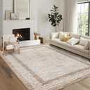 GarveeHome 9x12 Large Modern Brown Area Rug Distressed Bordered Rug Soft Non Shedding Floor Carpet, Geometric Rug, Washable Non Slip Rug, Low Pile Indoor Area Rug for Living Room, Bedroom