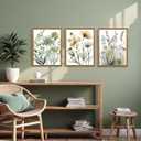 SYWENNOI Wood Framed Green Botanical Canvas Wall Art, Boho Floral Watercolor Art Wall Decor, Minimalist Flower Pictures Poster Prints for Bedroom Bathroom Living Room Ready to Hang 12x16 Inches