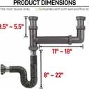 Double Bowl Kitchen Sink Drain Kit End Outlet Waste for 1-1/2 Inch Drains Adjustable Width (11" to 18") PP Tubular Plumbing with Flexible P-Trap Hose & Sealing Tape