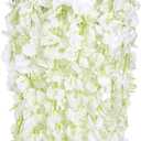 IPOPU White Wisteria Hanging Flowers,3 Strands Artificial Silk Wisteria Vines Fake Flower Garland for Wedding Arch Party Garden Wall Ceiling Backdrop Home Decor(White)