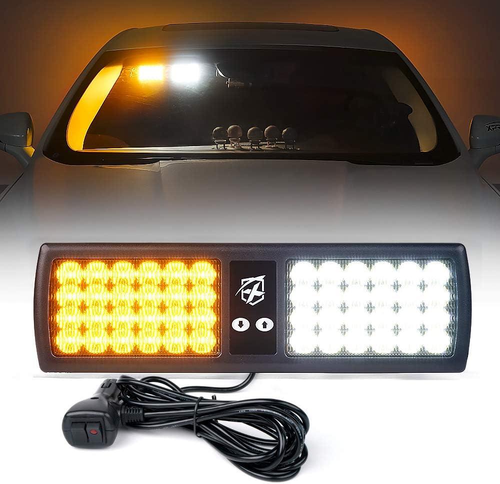 Xprite White Amber 48LED Visor Strobe Flashing Lights Interior Windshield Sunshield Hazard Warning Lights for Law Enforcement Emergency Vehicles Trucks