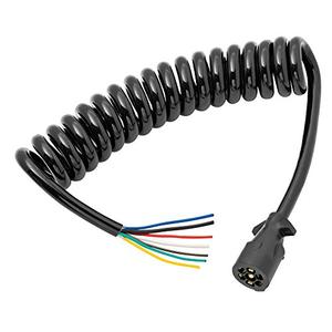 Bargman 54006-043 Coiled 7 Way Trailer Wire End Connector Harness, 6 Foot Length, Splices Easily to Trailer Lighting System, Weather Resistant