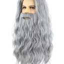 Grey Wizard Wig and Beard for Men Long Gray Beard Wig Set for Mens Halloween Costume Cosplay Party (Grey)