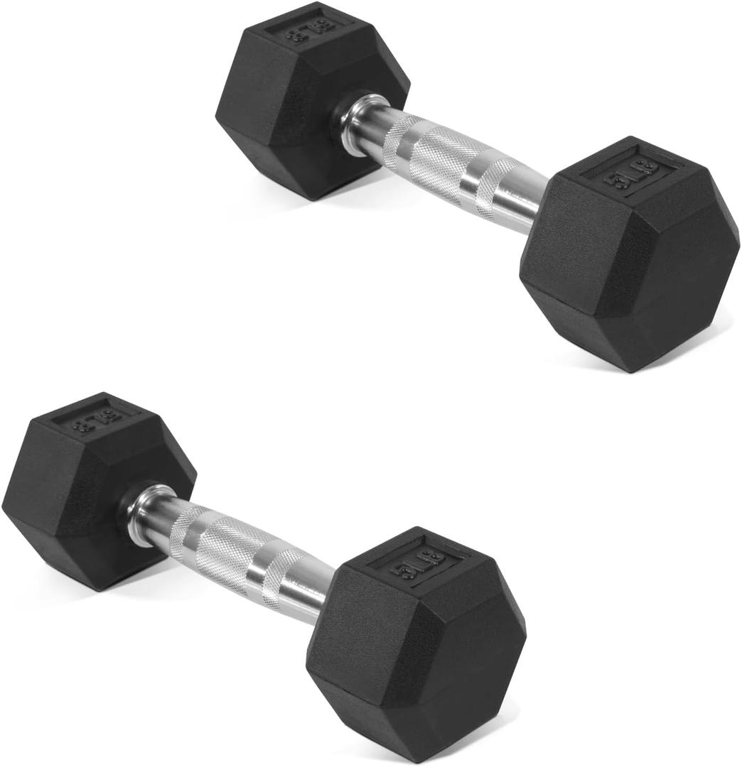 Hex Dumbbells Rubber Coated Hand Weights Pairs for Exercises and Fitness, Multiple Sizes