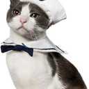 NAMSAN Pet Sailor Costume for Cats Small Dogs, Cat Halloween Costumes, Small Dog Sailor Outfit, Cat Sailors Hat with Tie Collar, Pet Navy Costume for Kitten Puppy Statue Decoration