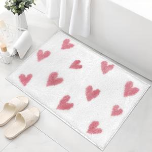 Valentines Heart Bath Mat for Bathroom Decor, Valentine's Day Bathroom Rugs Non Slip Absorbent, Soft Fluffy Microfiber Bath Rug, for Bath, Tub, Shower or Sink Mats Washable, 17x24n, White