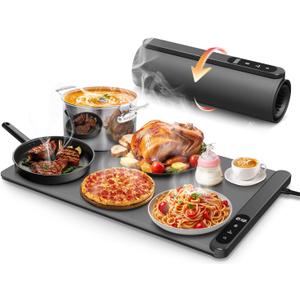 Food Warming Mat, Electric Warming Tray with 6 Level Temperature Settings,6 Hours Timer, Graphene Rapid Heating, Auto Shut-Off, Roll Up Food Warmer for Buffets Party, Countertop,Gatherings (Gray)